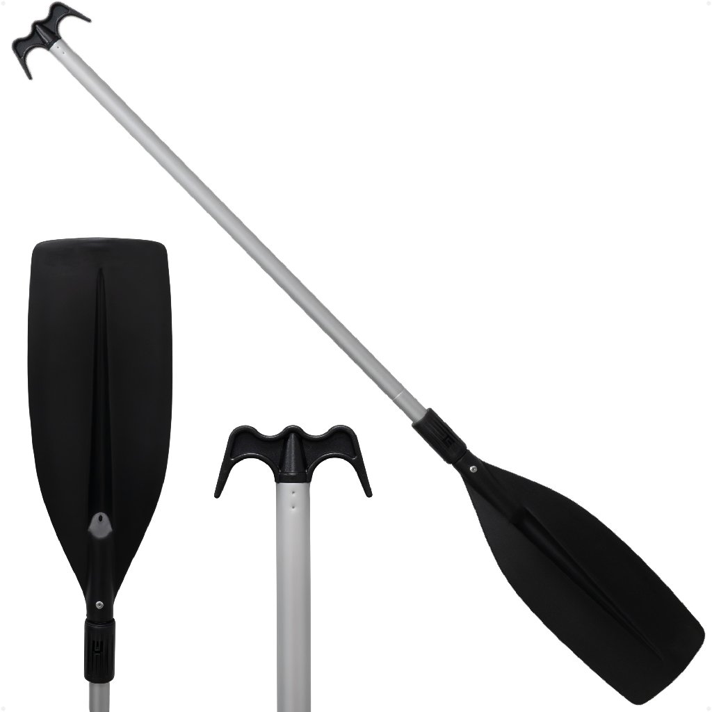 Telescopic Canoe Paddle and Hook with Bilge Pump